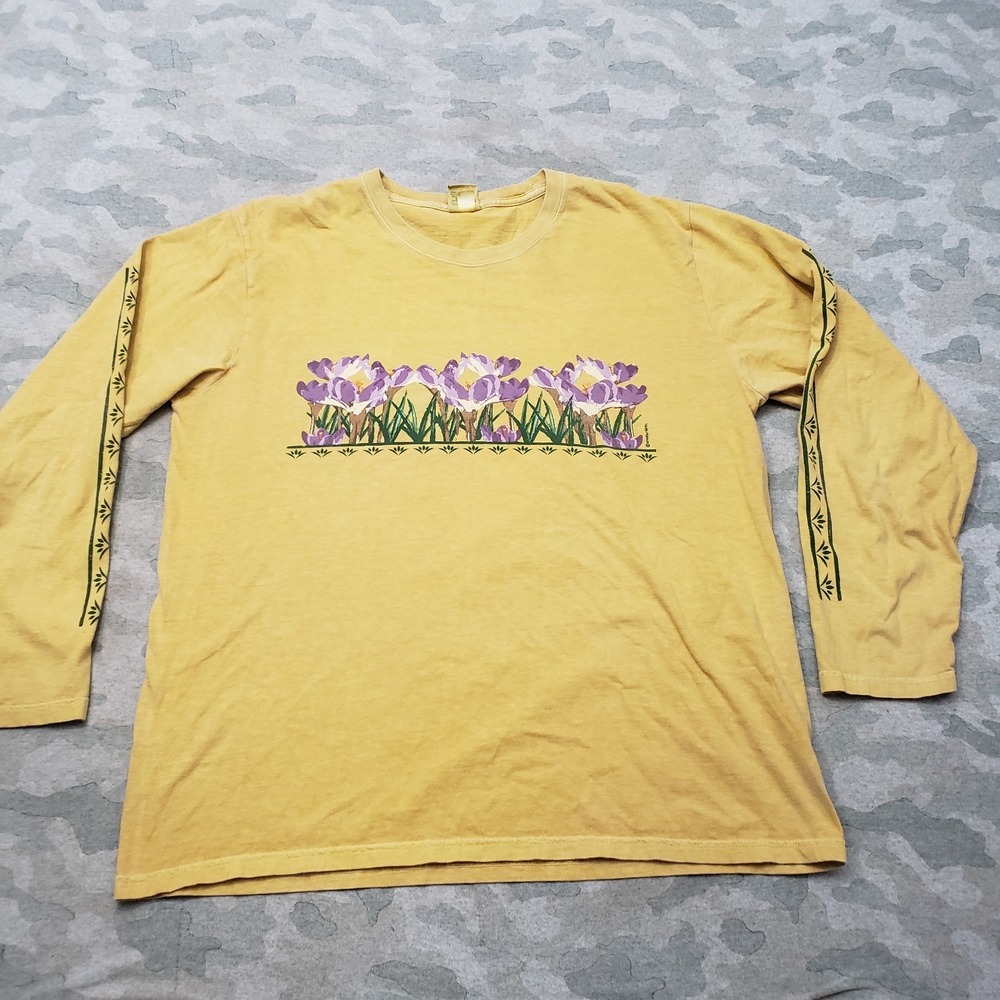 Crazy Shirts Top Womens 2XL Yellow Pullover Long Sleeve Floral